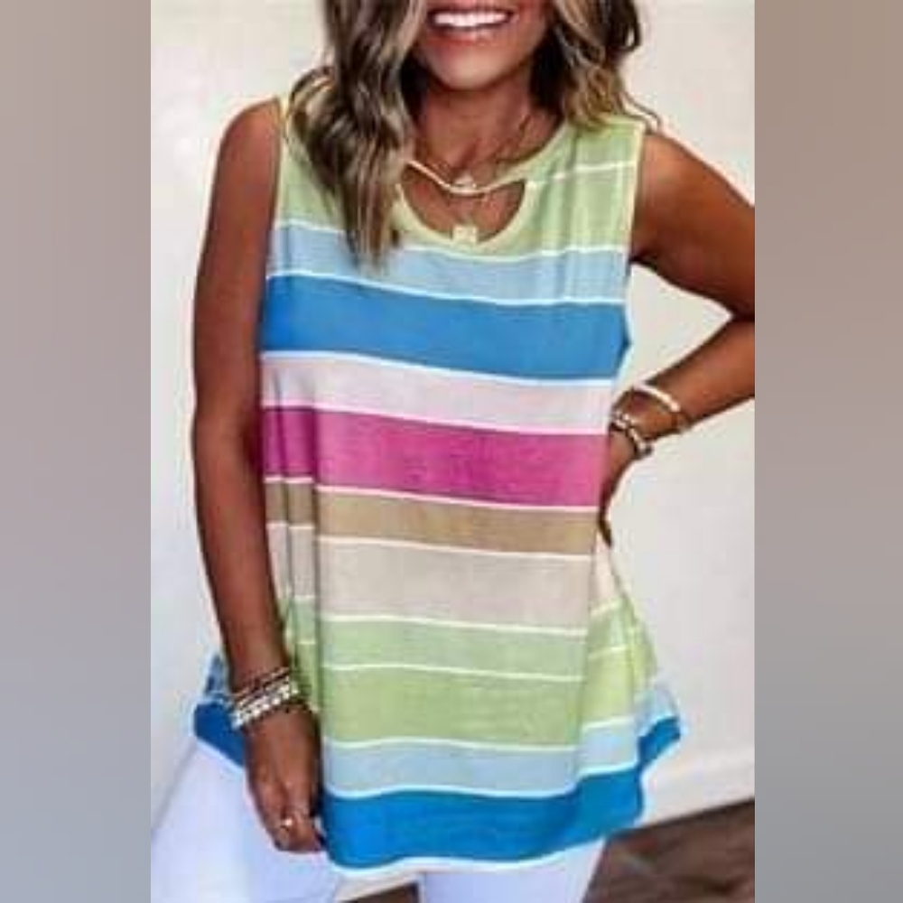 NEW WITH TAGS Small Multi-color Stripe Tank Cutout Neckline